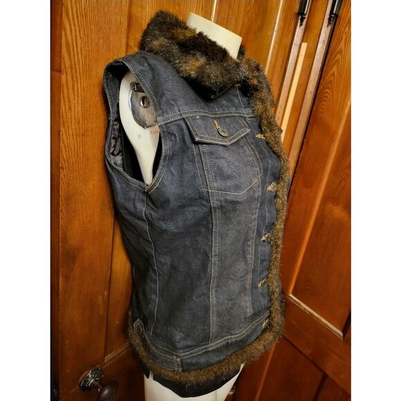 Women’s Jean Denim Vest Faux Fur Trim Collar Removable Size M - Picture 3 of 13